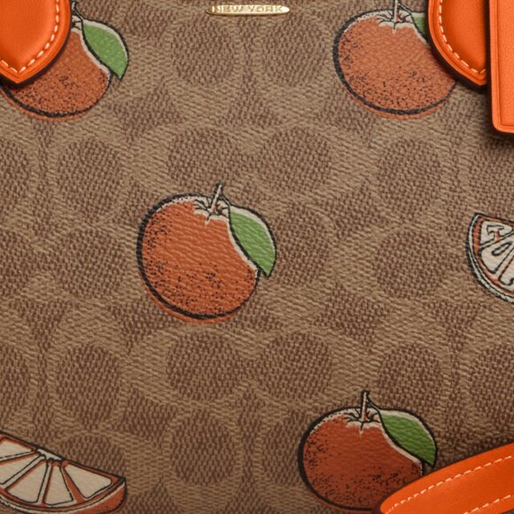 Rowan Satchel Bag In Signature Canvas With Orange Print - Picture 1 of 6